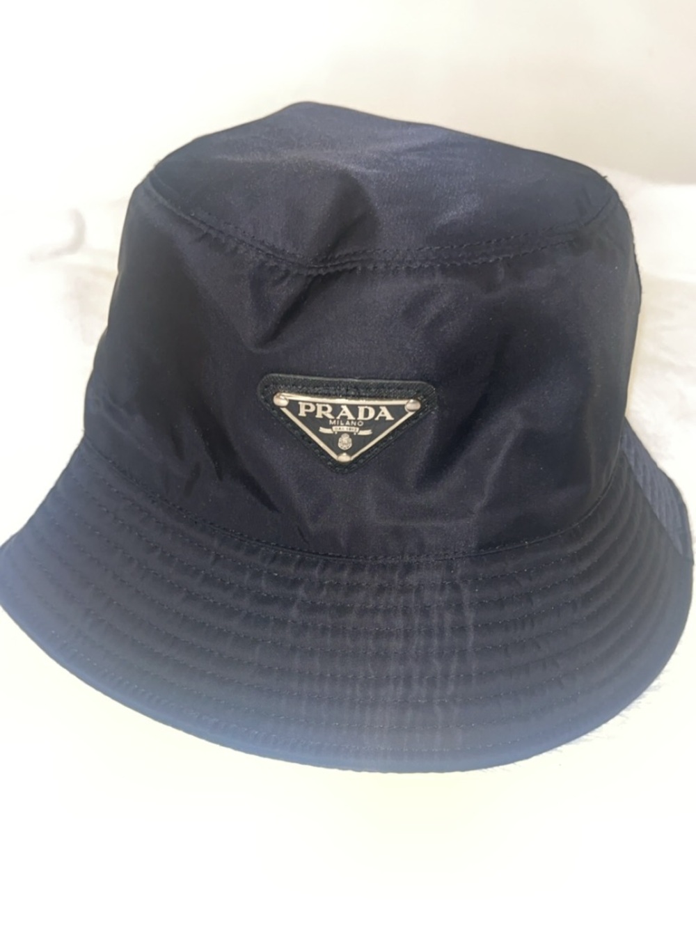 Prada Black Nylon Hat with White Logo Label - Picture 2 of 4